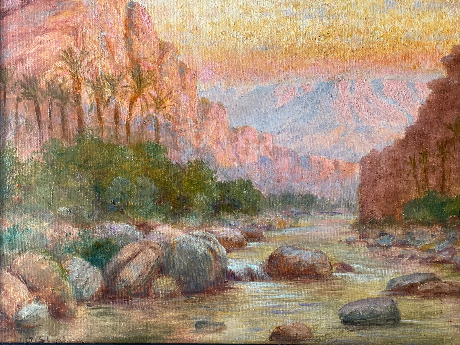 19th Century JOHN LEWIS SHONBORN Signed – Sunset in the Canyon – Oil on Canvas