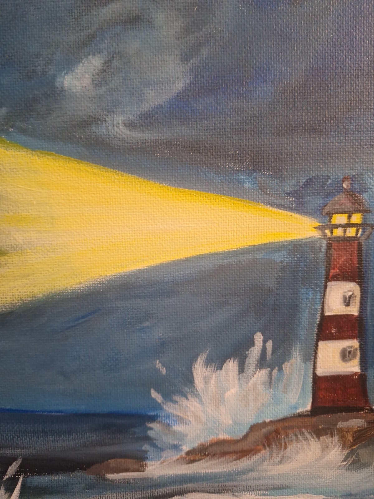 Original Signed 11×14 Stormy Lighthouse Expressionist Acrylic Panel Home Decor