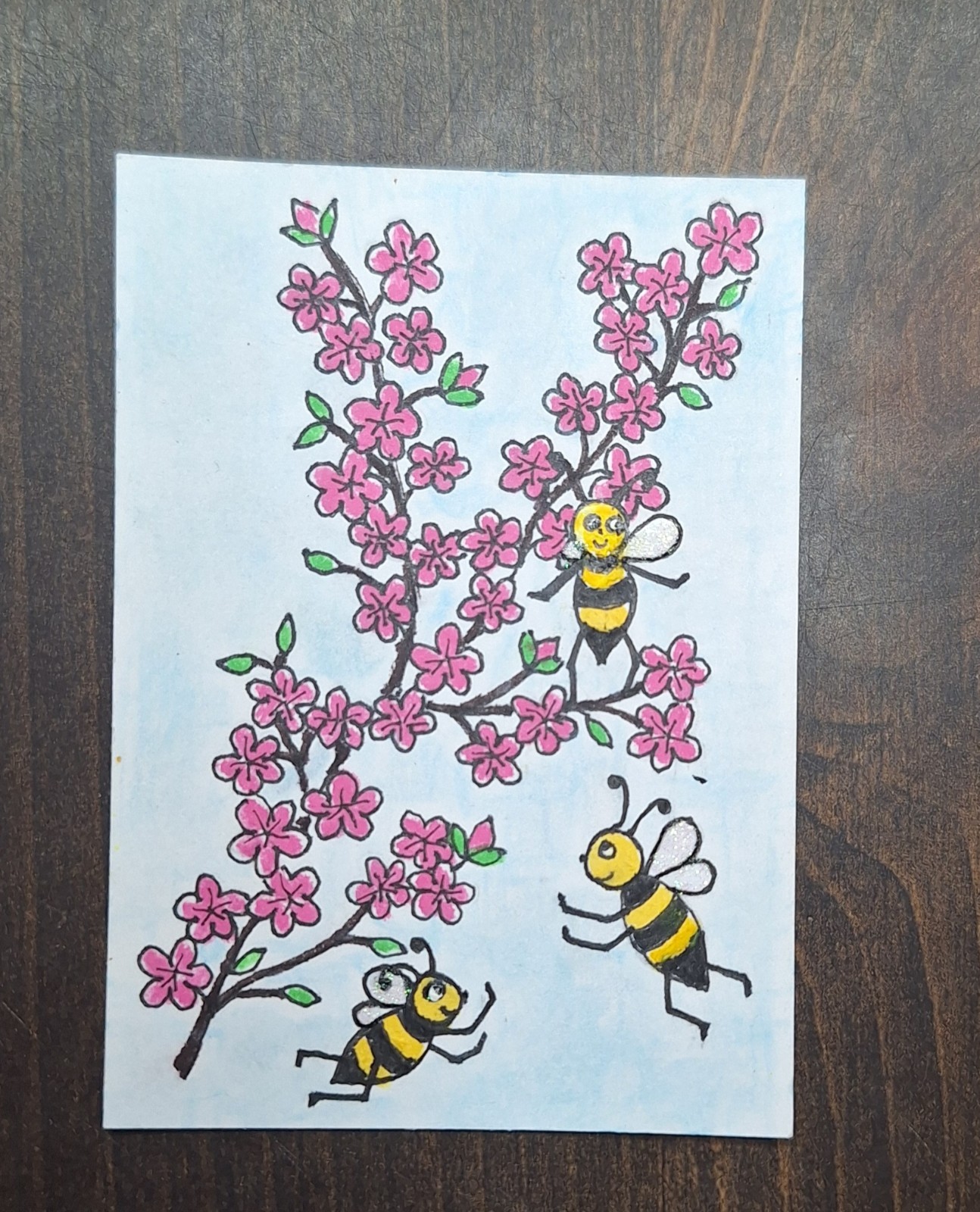 ACEO Original Honey Bees Cartoon Watercolor Painting by Sandrajean Smith