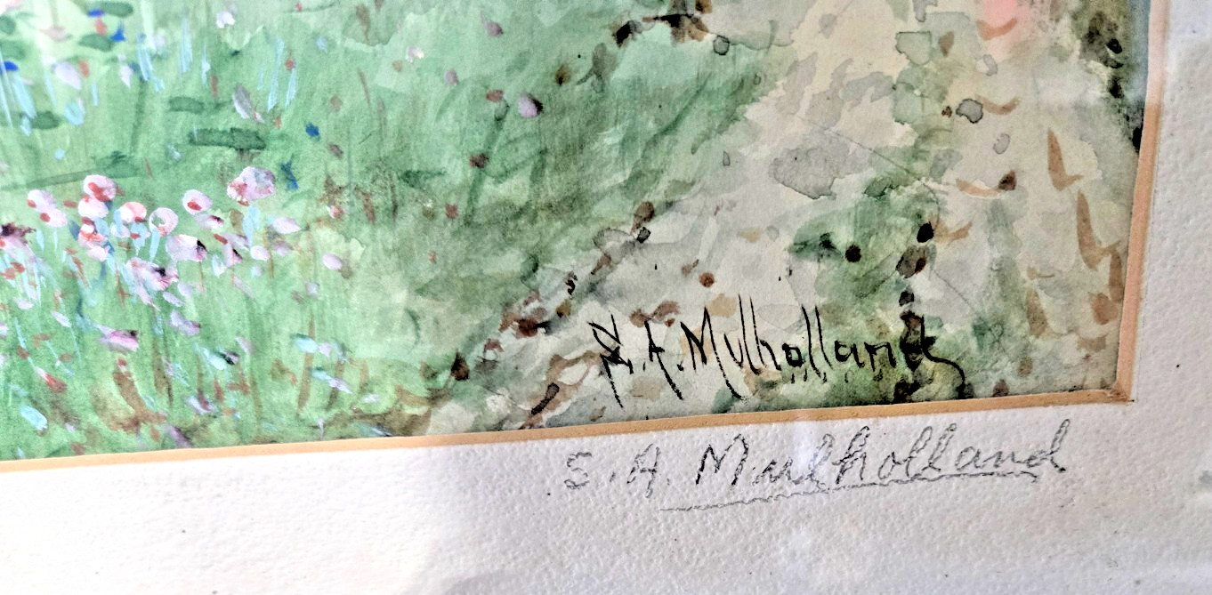 Fine Vintage Dutch -Landscape, with Windmill, Signed-Watercolor-S.A.Mulholland