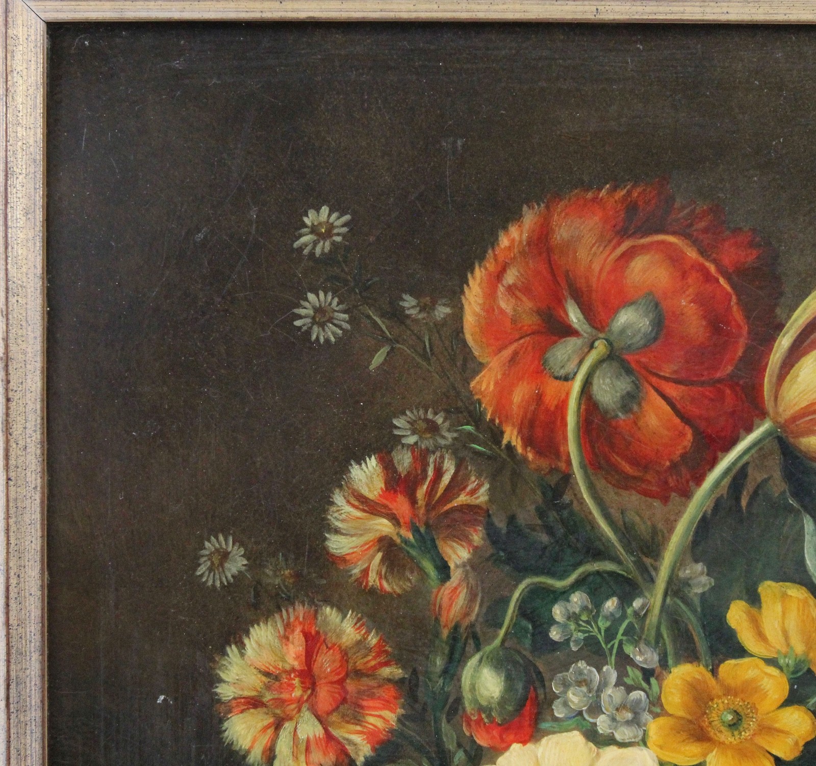 Ludwig Deffner 15×19 Antique Oil Painting Still Life Flowers in Vase with Snail