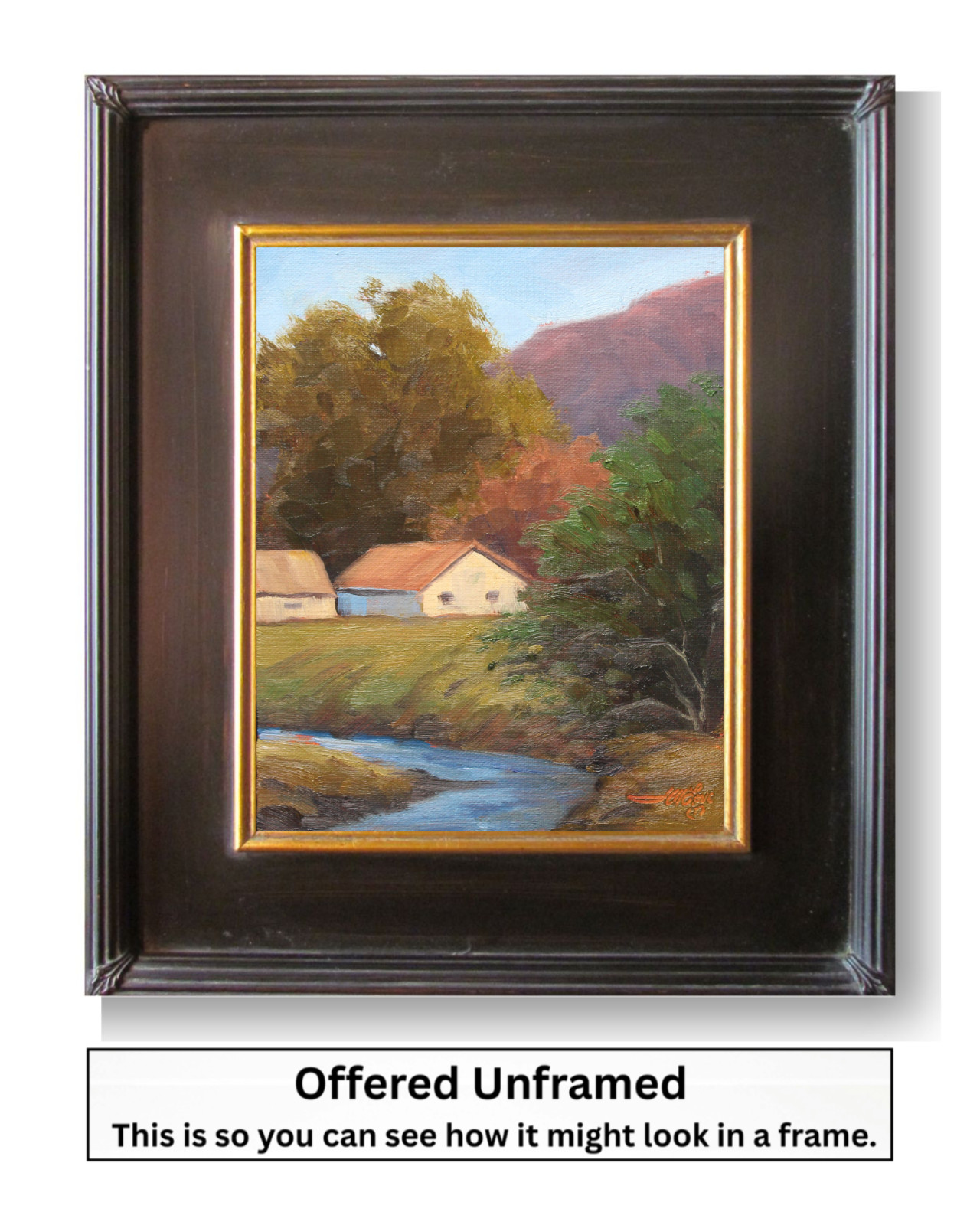 Jeff Love Art Original Oil Painting 10X8″ Landscape House Trees Mountain Creek