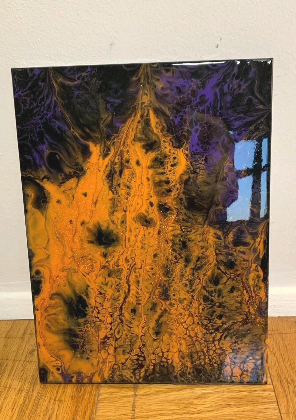 Orange Fire Painting – Epoxy Clearcoat – 11×14 Inches – Original