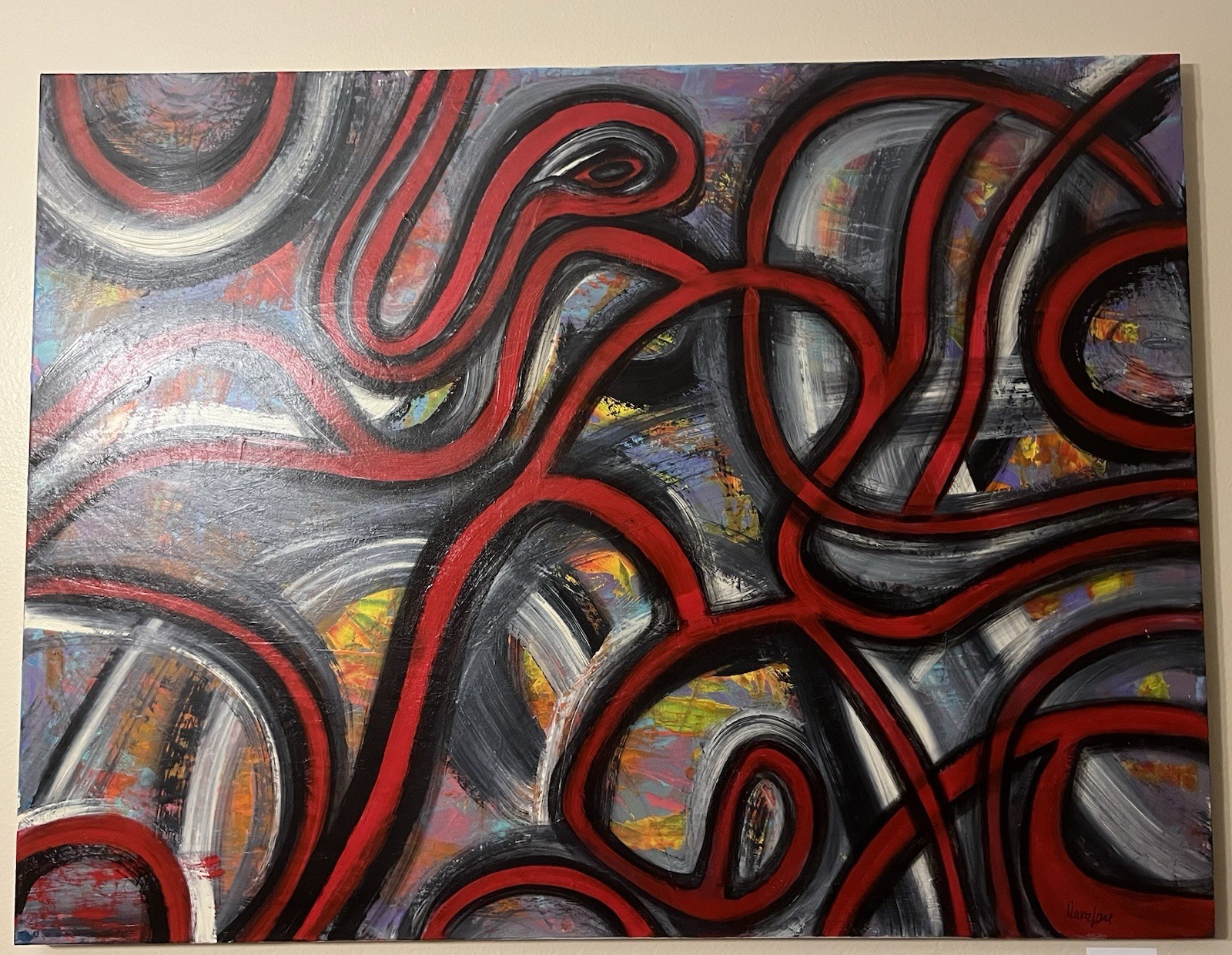 original abstract art acrylic painting on canvas, Signed, 48x36in