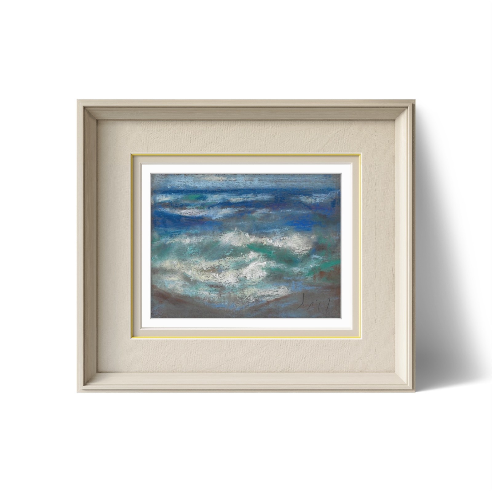 Original Pastel Painting Ocean Waves Seascape Miniature California Impressionist