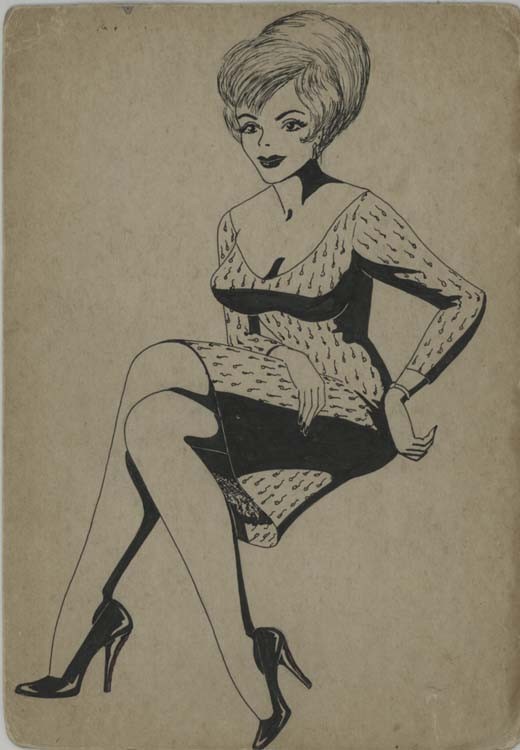 (2) Bill Anthony Mid Century Ink Sketches Drawings Pin-ups sexy Women