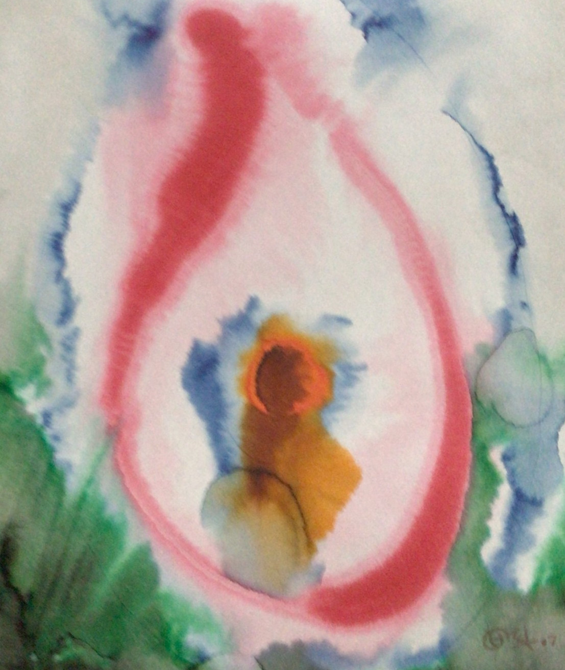 India Bindu Painting Watercolor Modern Art India Chakra Tantra 13 x 10.5 in 2007