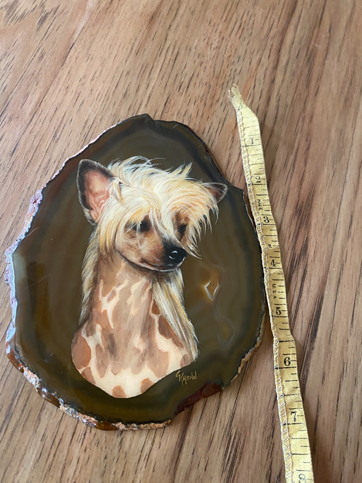 Chinese Crested painted head study Painting by Connie Krohn on Agate Slice
