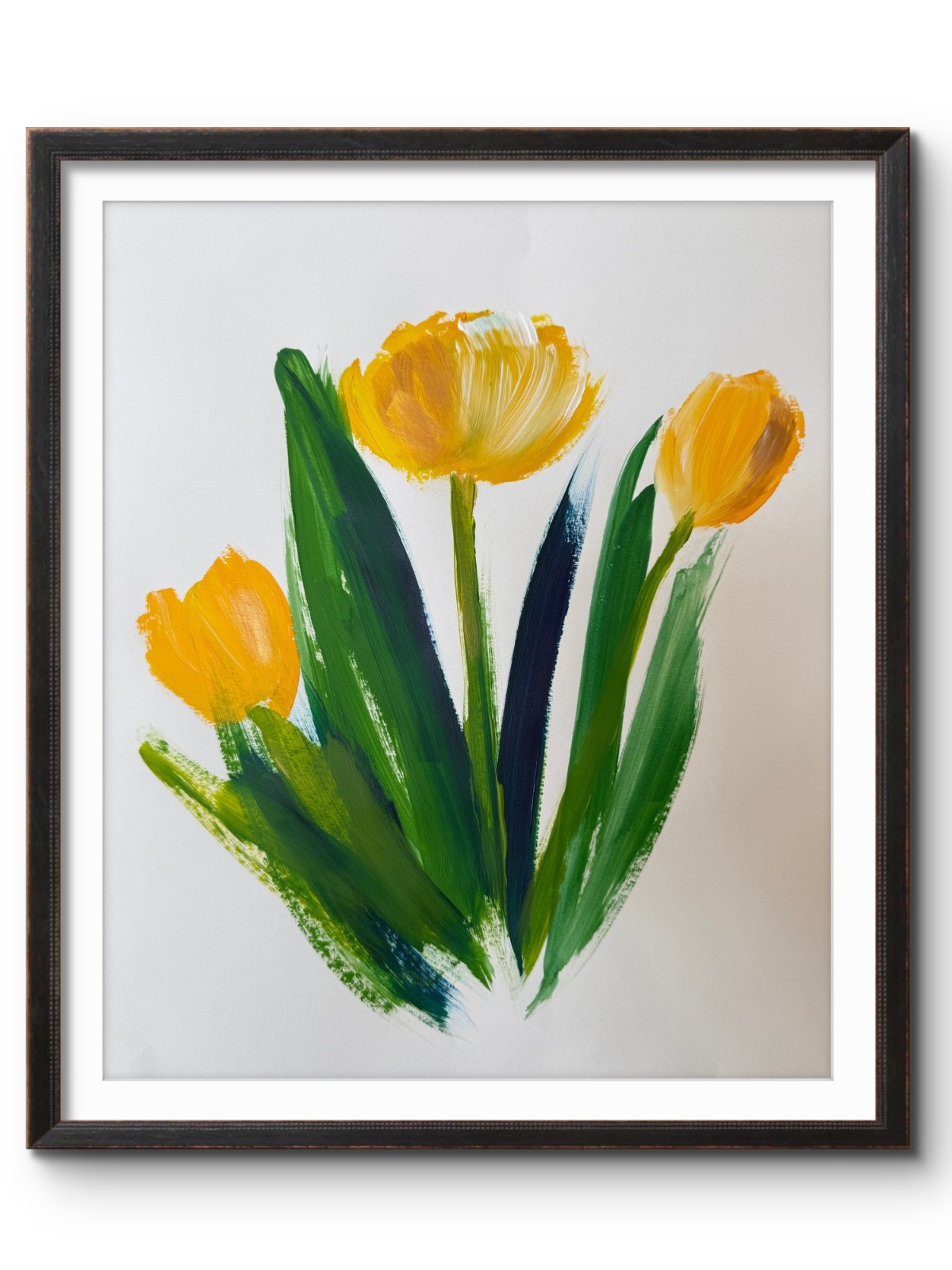Yellow Tulips in the Meadow with Gold 11×114 Original Art #55 PAPER Fine Art