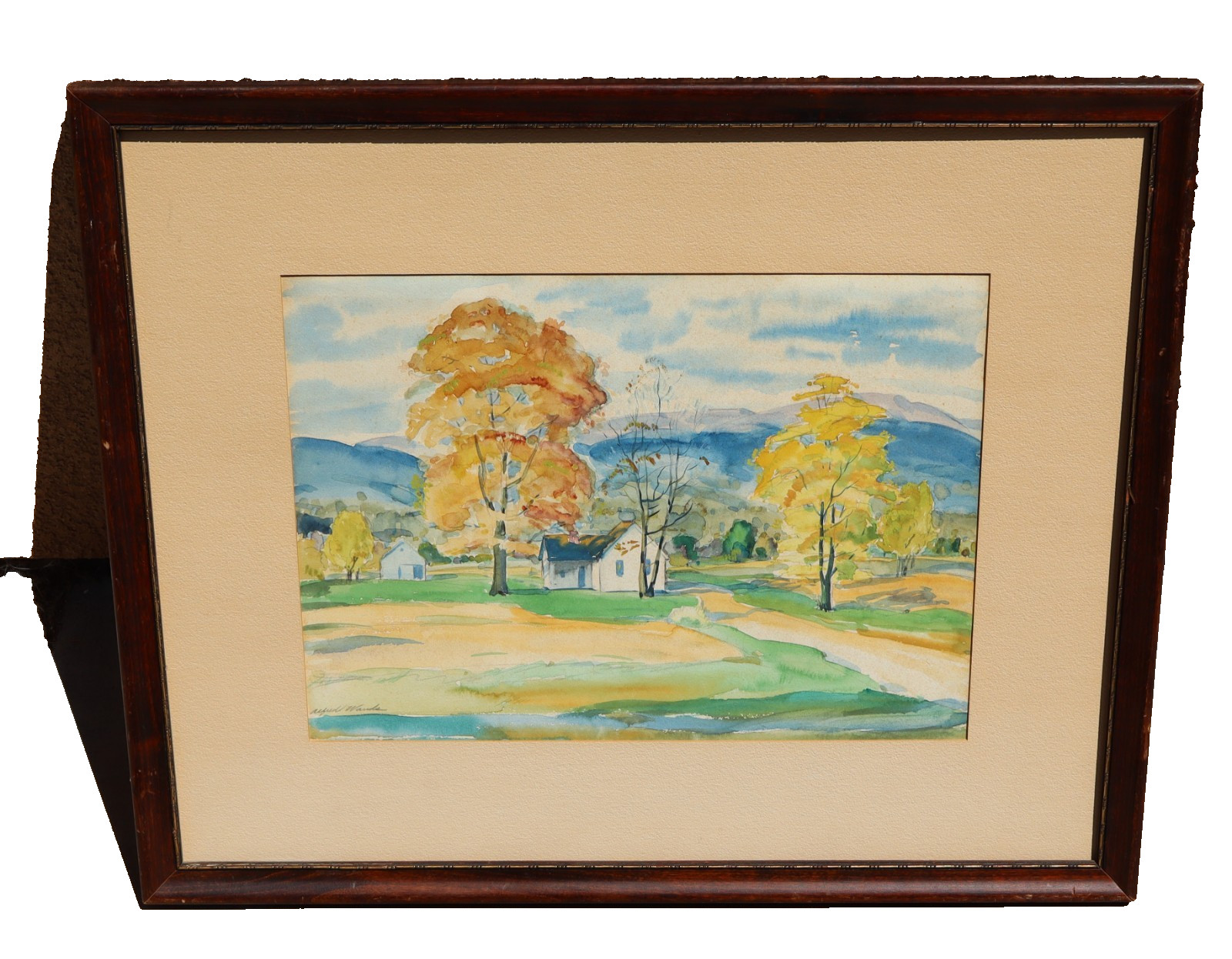 ALFRED WANDS Colorado Landscape with Rural Farm and Trees original watercolor