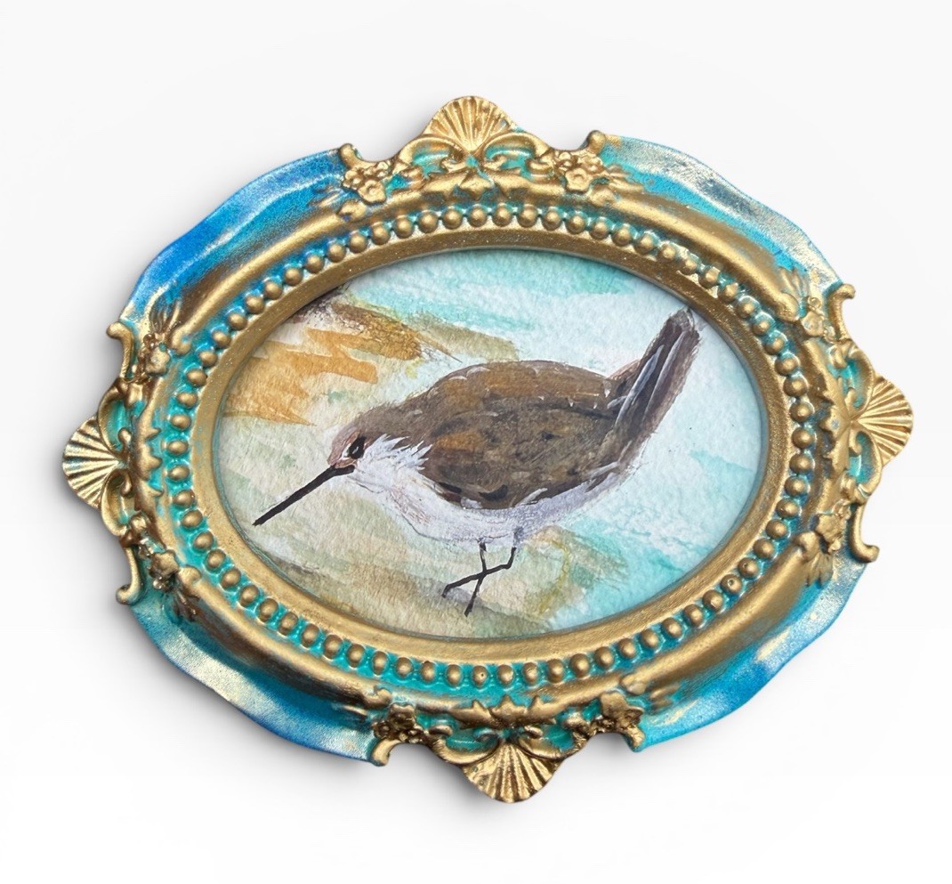 Sandpiper mini watercolor beach bird print of original painting • ornate frame