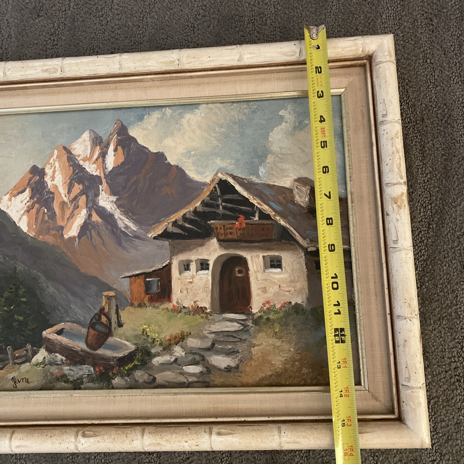 Vntg Original Oil Painting Spring Alpine Landscape 20” X 16” Cottage Framed