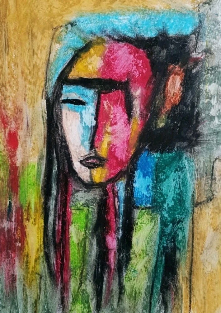 Portrait – Abstract Modern Art – Oil Chalk A4 Paper – Modern Art
