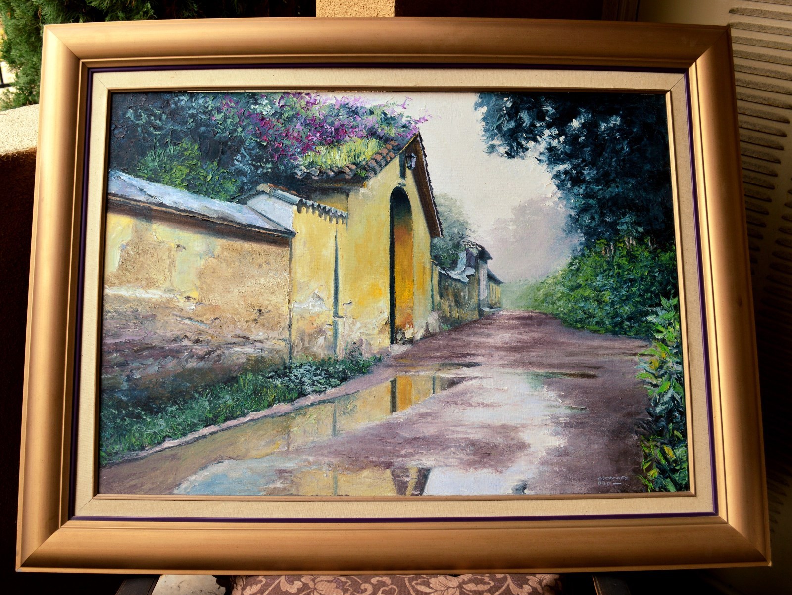 Fernando Ixcamey 34 x 24 in Oil Painting “El Cielo” Coffee Plantation Hacienda