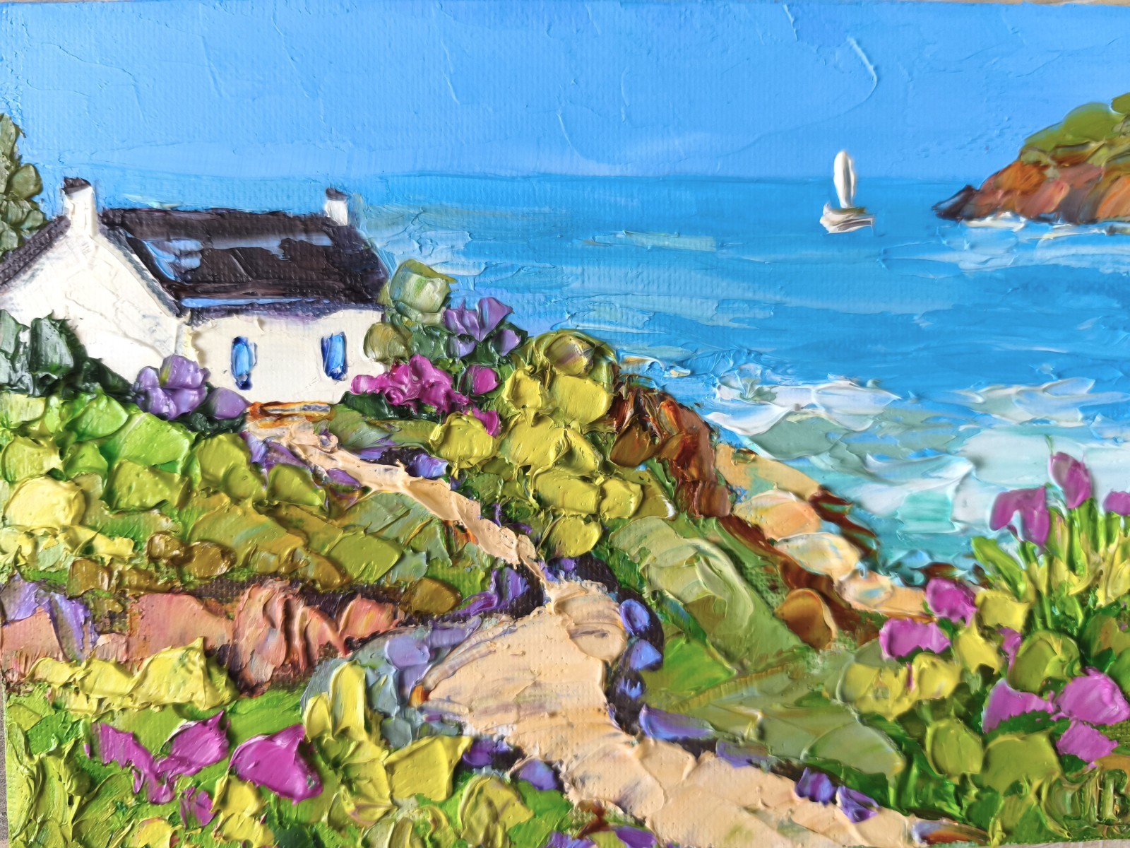 Original Oil Painting Irish Landscape Impasto Small Art Canvas board 5x7in