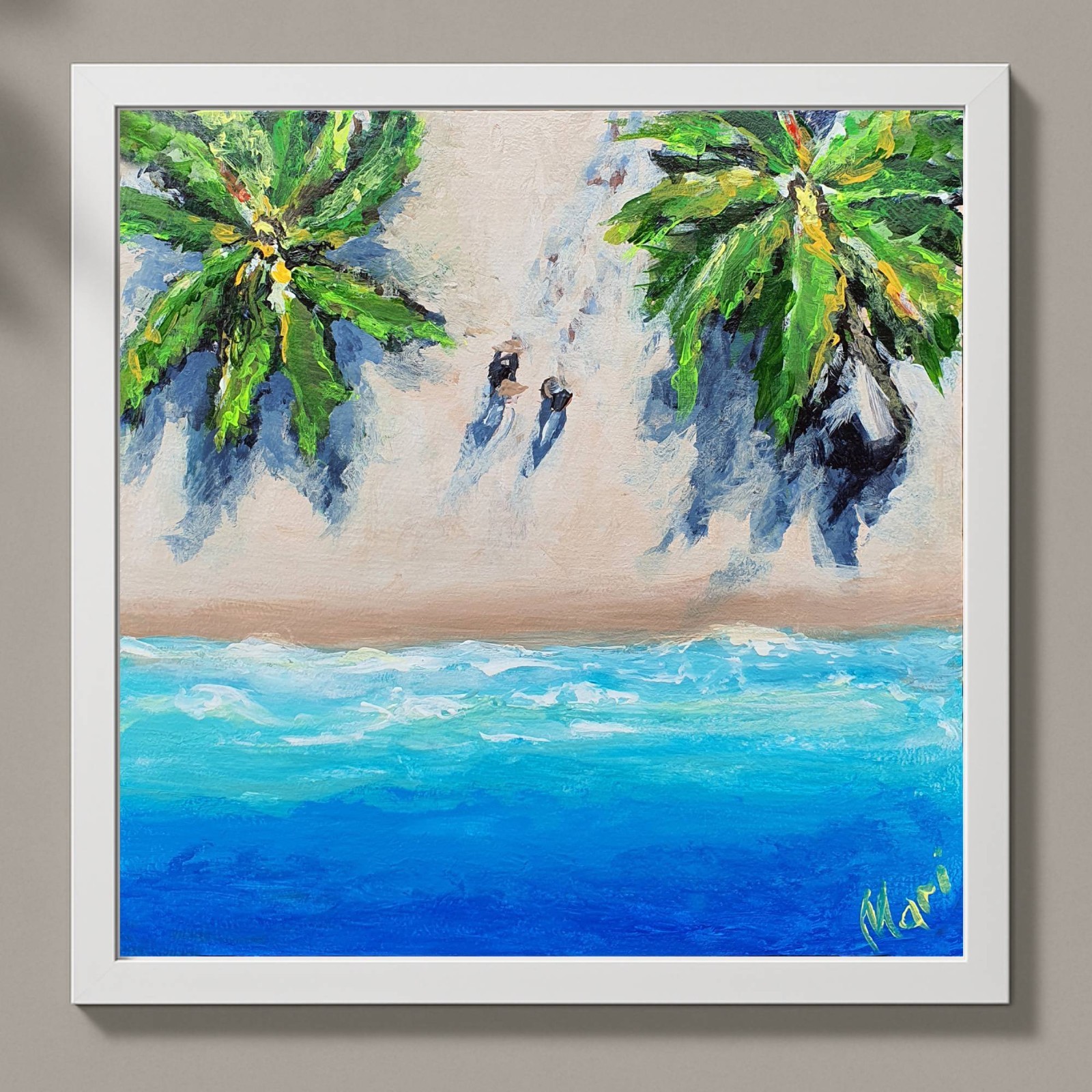 Kaanapali Beach Painting Hawaii Seascape Original Art Palm Trees 9.3х9.3 Artwork