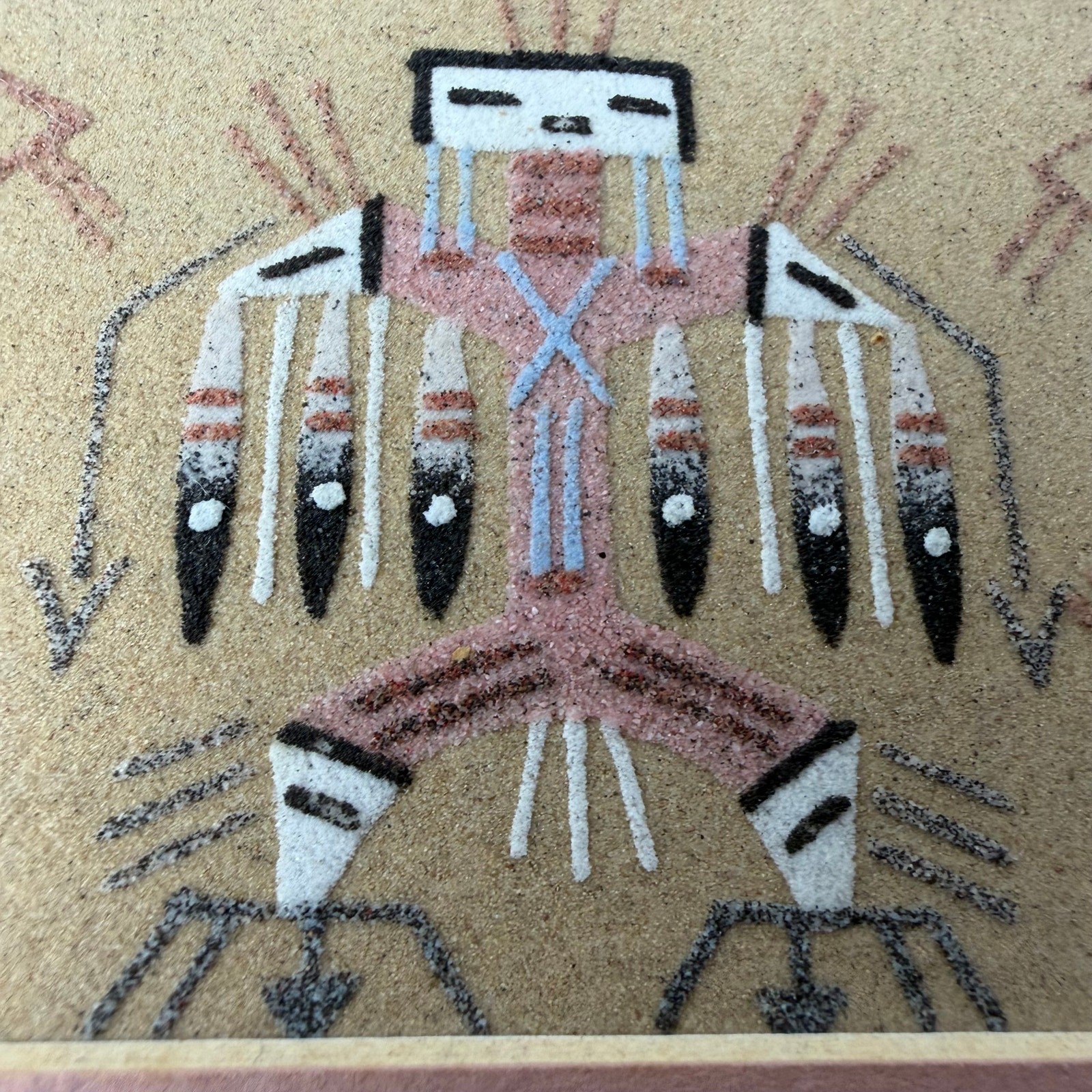 Lot 2 Tiny Navajo Sand Paintings Big Thunder Sun Shield Signed Framed Mini Gift