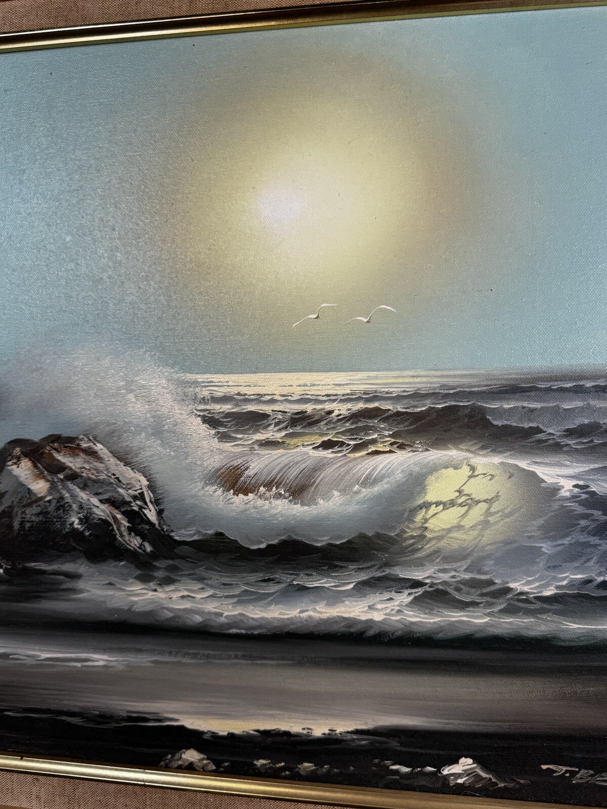 Framed Signed Original Art Senic Beach Scene 25 X 21 Inches