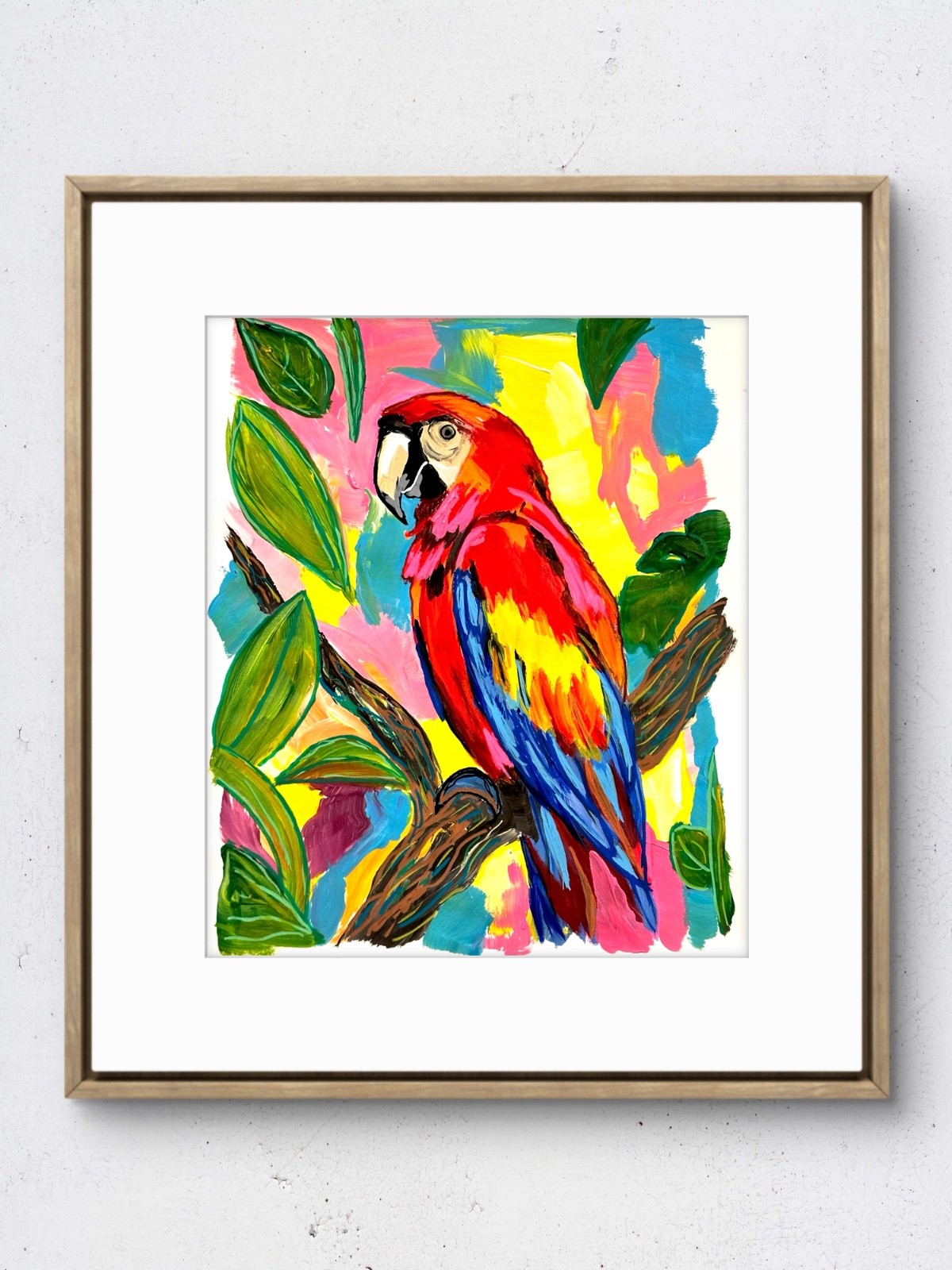 Original Parrot Bird 11×14 Paper Botanical Expressionist Painting Signed Art