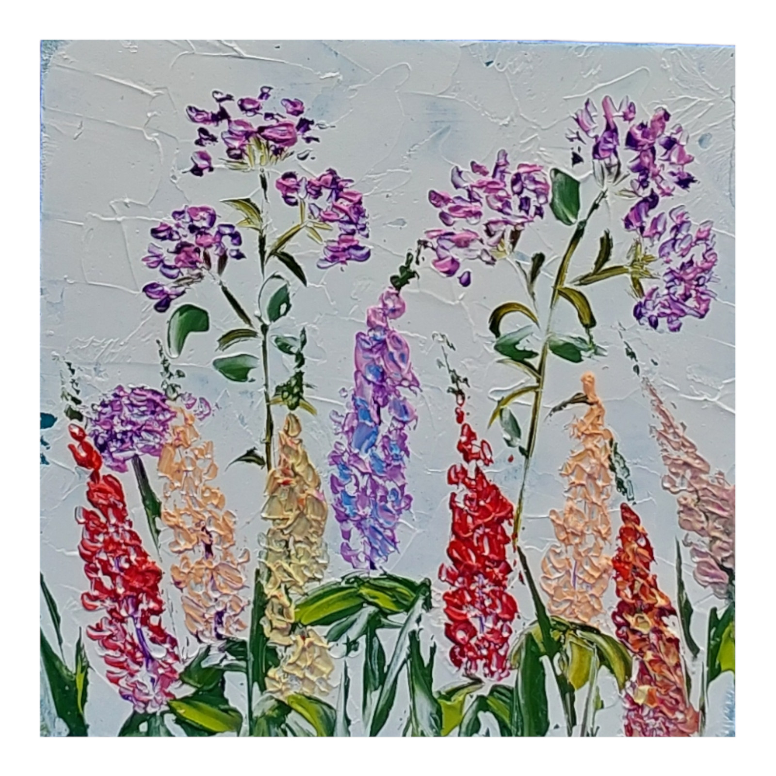 Wildflowers Original Oil Painting Lupines 3D Semi-Abstract Art Handmade Wall Art