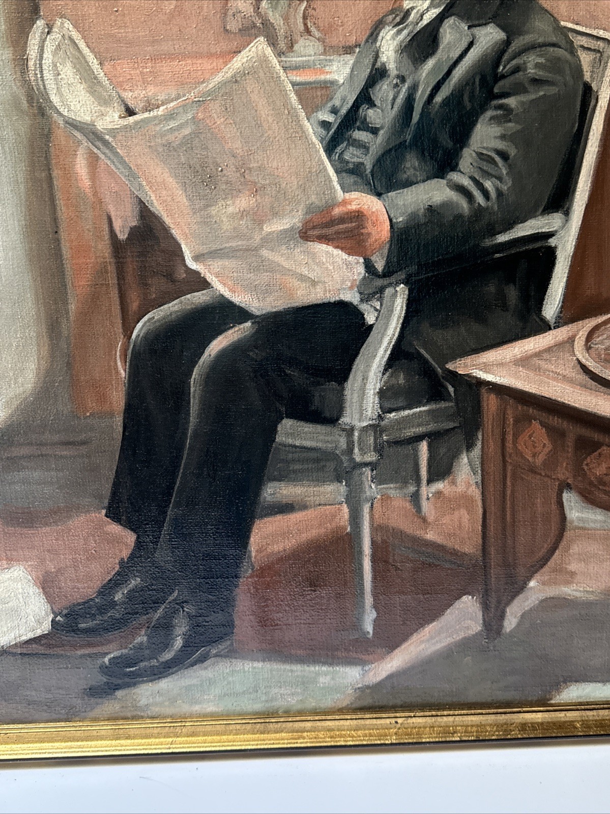 Antique Art Deco Painting Portrait Man Men Reading Large Oil Mystery 1920’s
