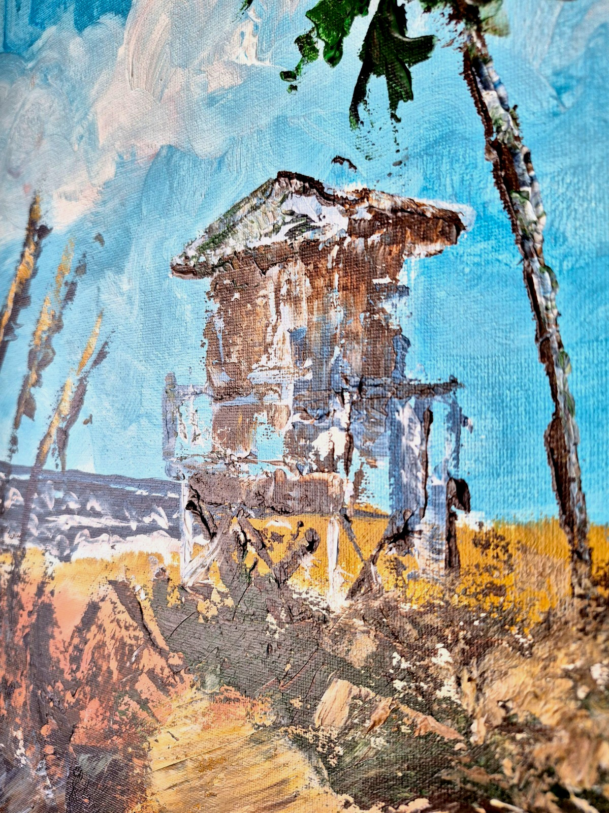 Original Coastal 11×14 Abstract Expressionist Signed Acrylic Canvas Decor B035