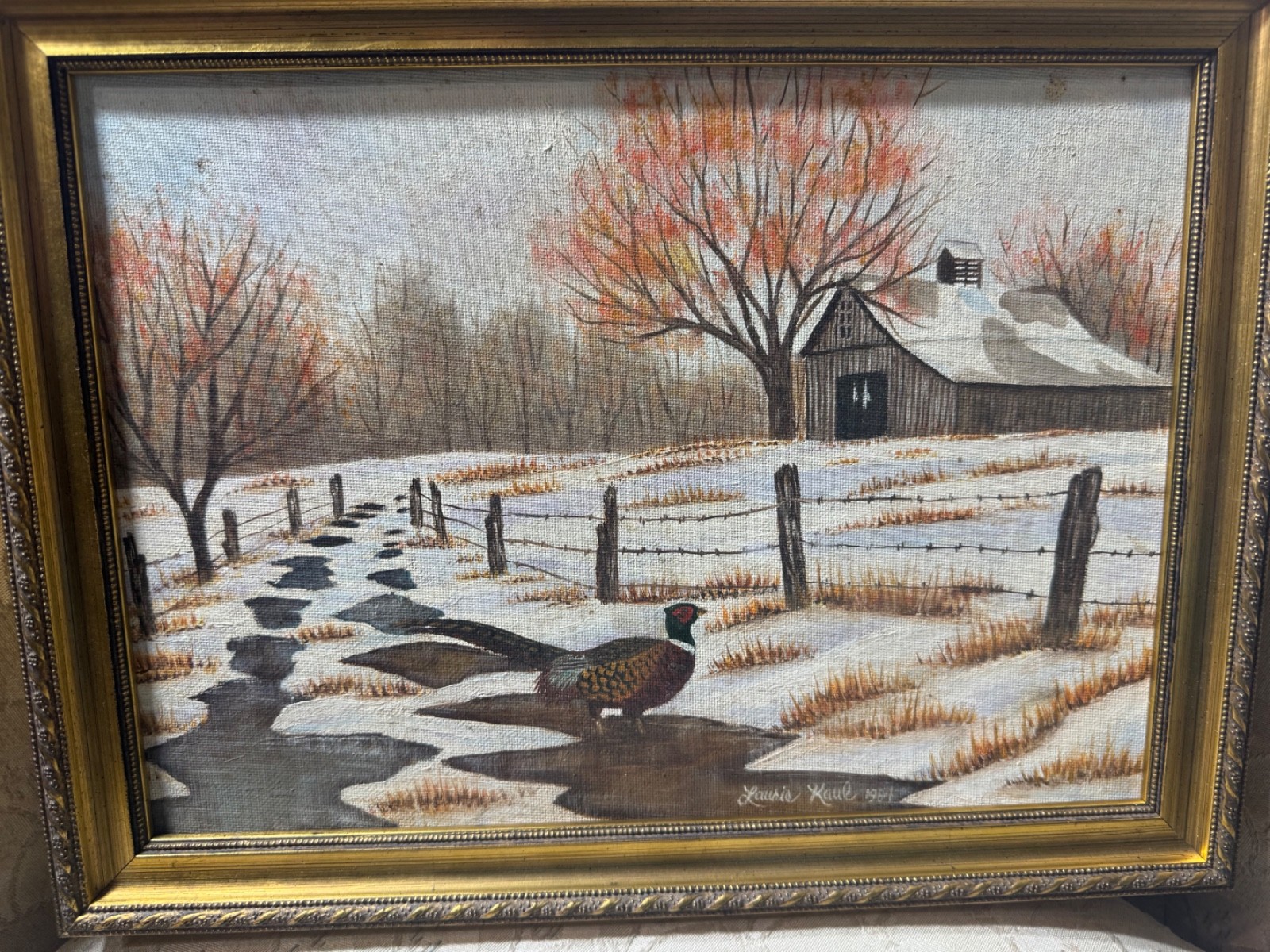 Laurie Kaul 1984 “Turkey In Winter Landscape Scene” Oil Painting – Signed/Framed