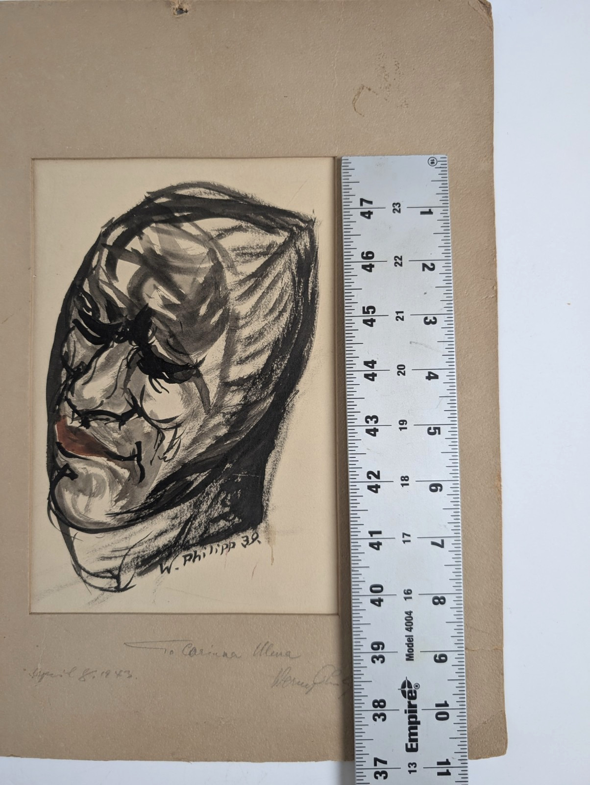Werner Philipp 1939 Signed Expressionist Ink Wash Portrait Painting Original