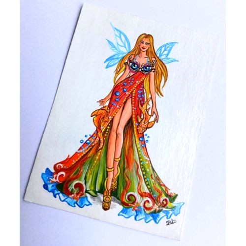 ACEO Original Abstract Peacock Sea Fish Lady Acrylic Pop Art Hand Paint NEW OOAK