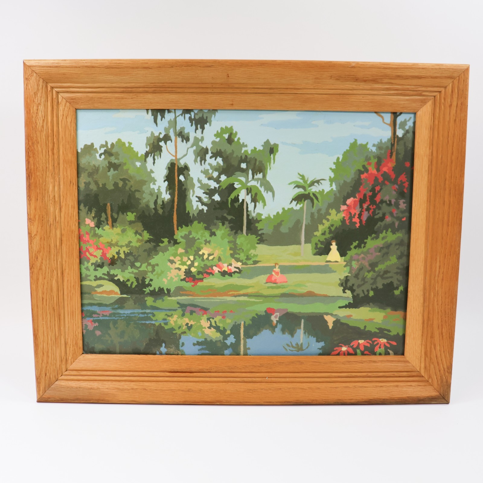 Vtg Paint by Number 1950s MCM Tropical Garden Palm Trees PBN 19×15 Framed Bright