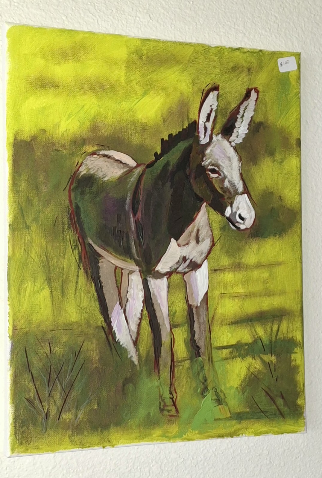 Original Donkey Painting Unfinished Style Animal Art Painted On Canvas Wall Art