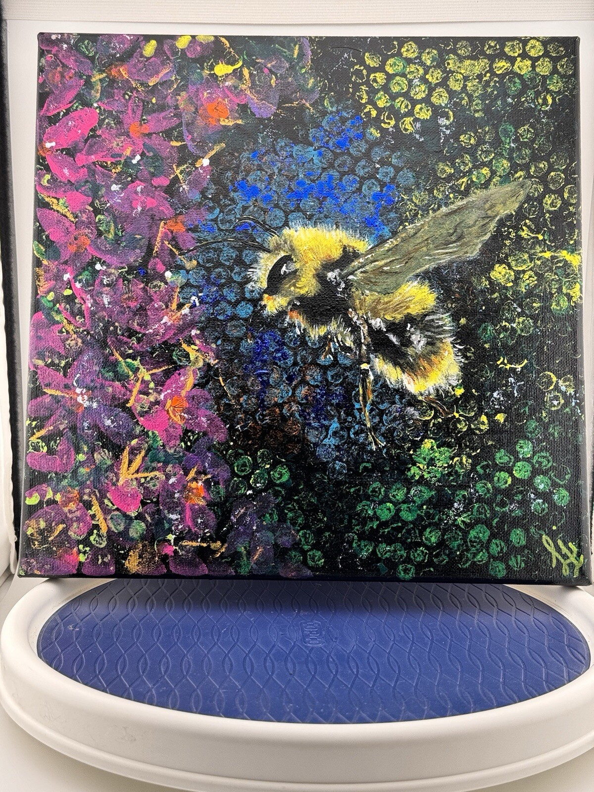 Bee Feeding 12”x 12” Acrylic Original Painting On Canvas. One Of A Kind