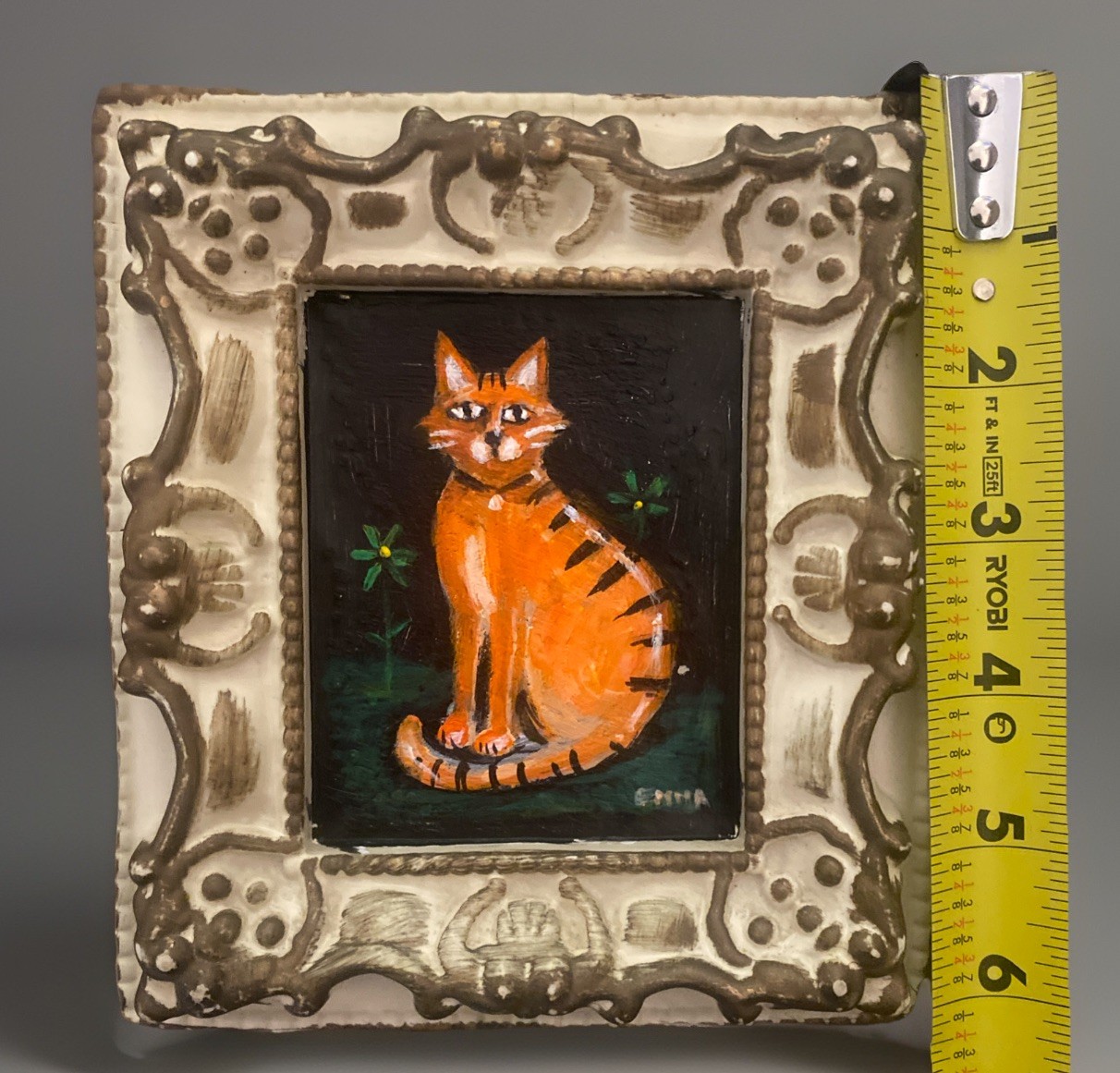 Vintage Small Orange Cat Painting Ginger Kitten 6” X 6” Original Free Ship!