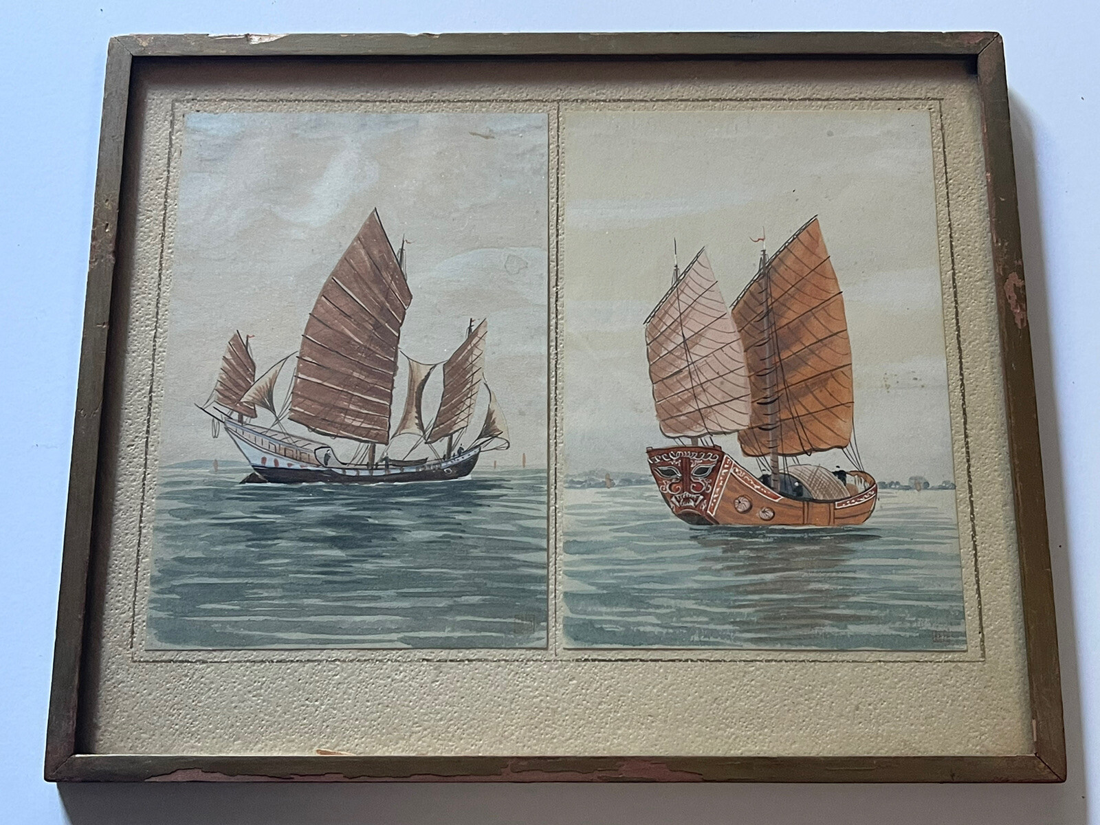 Antique Painting Impressionist Chinese Junk Boat Fine Old Scholar Art Signed