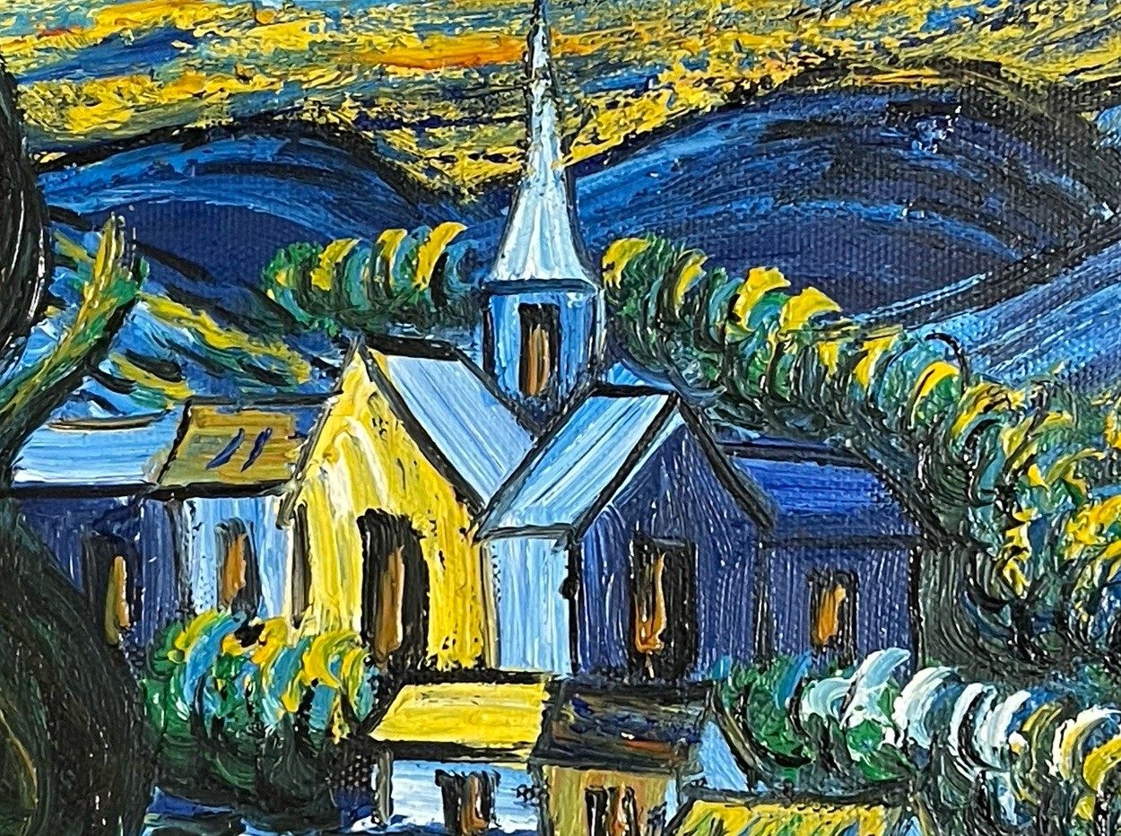 VINTAGE GLOCHESTER SCHOOL MODERN ABSTRACT STARRY NIGHT PAINTING VAN GOGH HOMMAGE