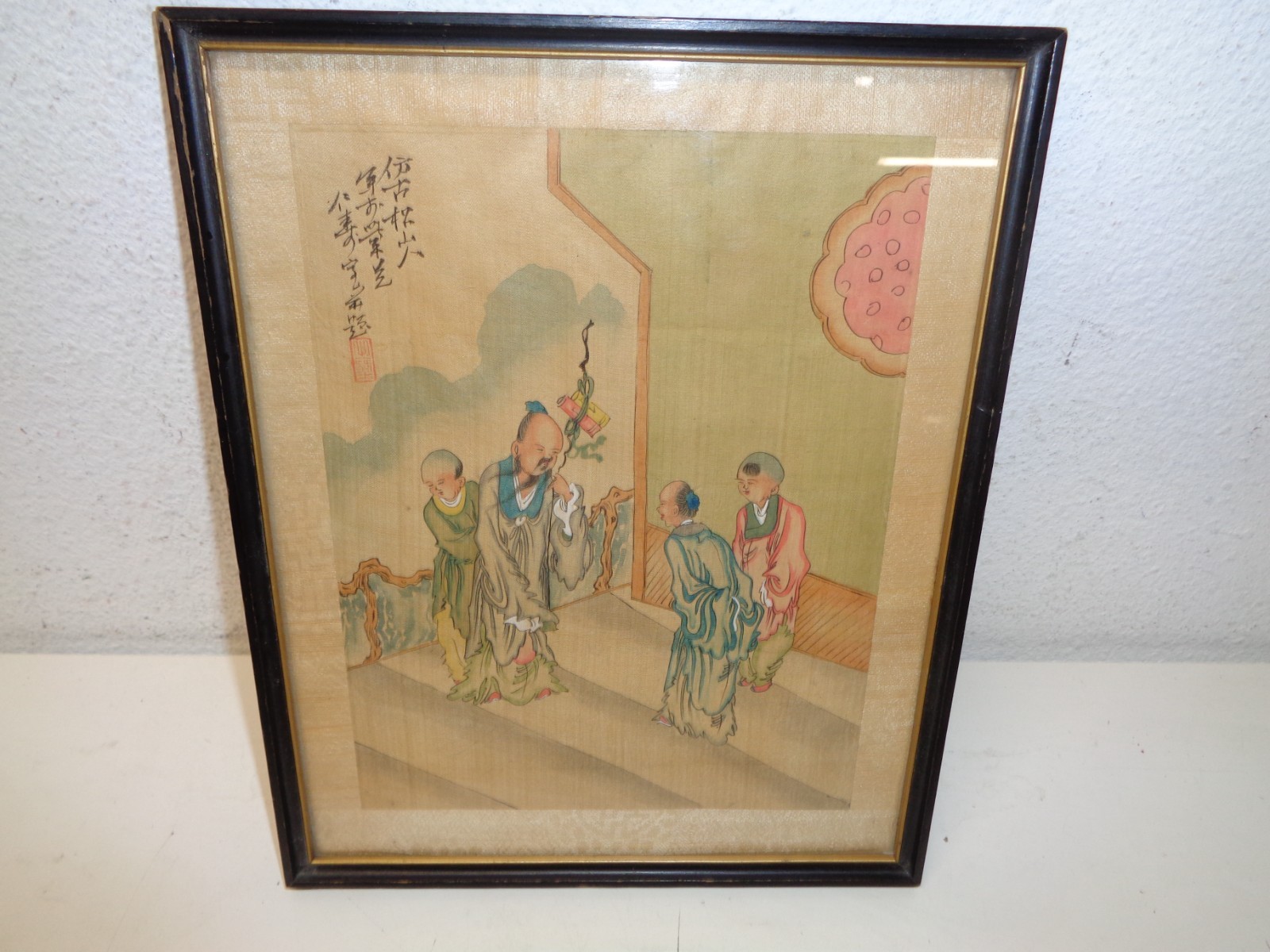 Antique 19thC. Asian Chinese? Figure Portrait Landscape Modern Painting