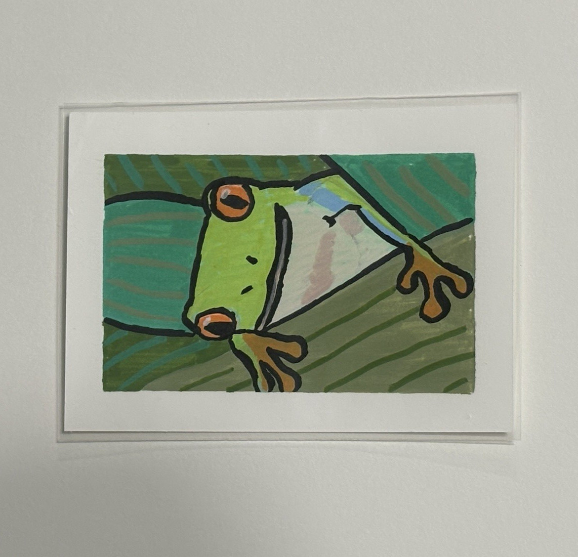 Aceo Original Acrylic Frog Painting 2.5in x 3.5in art card amphibian jungle