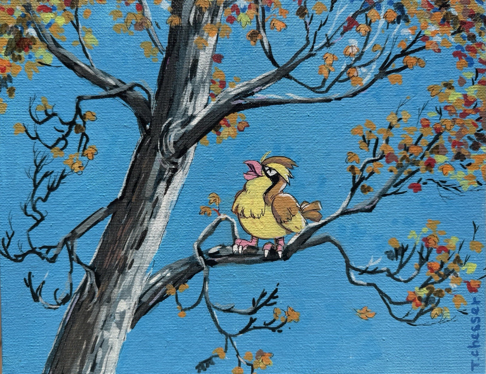 Original Acrylic Painting On Canvas Board Of Pokémon Pidgey 8×10