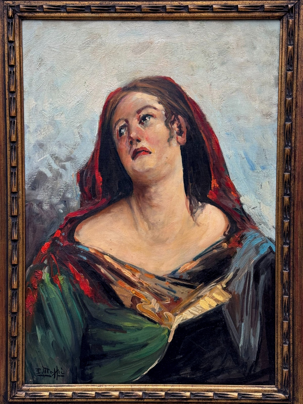 ED EDWARD MATTIL VINTAGE OIL PAINTING OF A WOMAN 20TH C. ORIGINAL ART PORTRAIT
