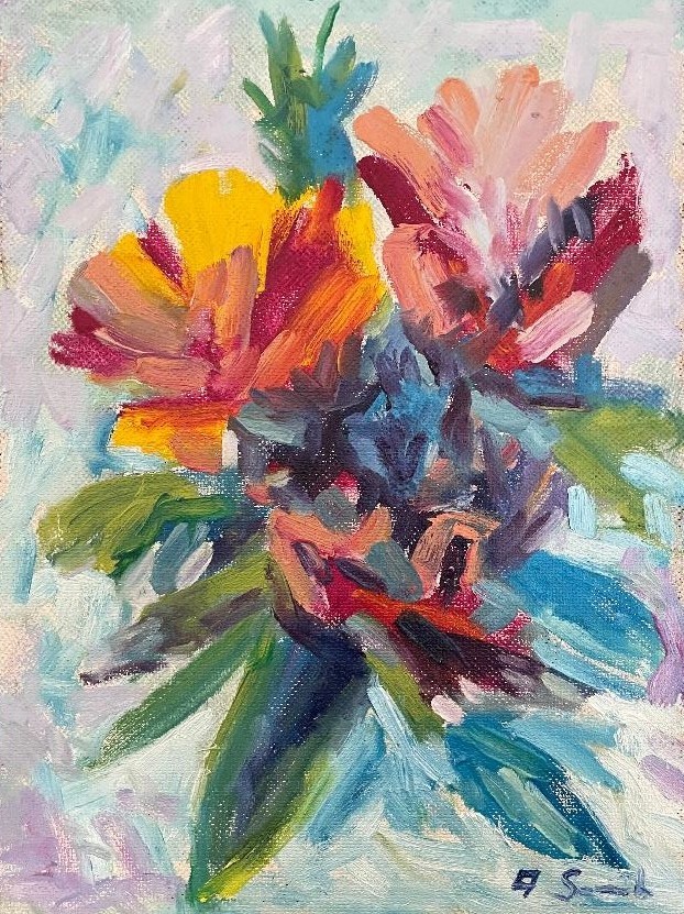 Original Floral Oil Painting Colorful Flower Bouquet Impressionist Art 12×16