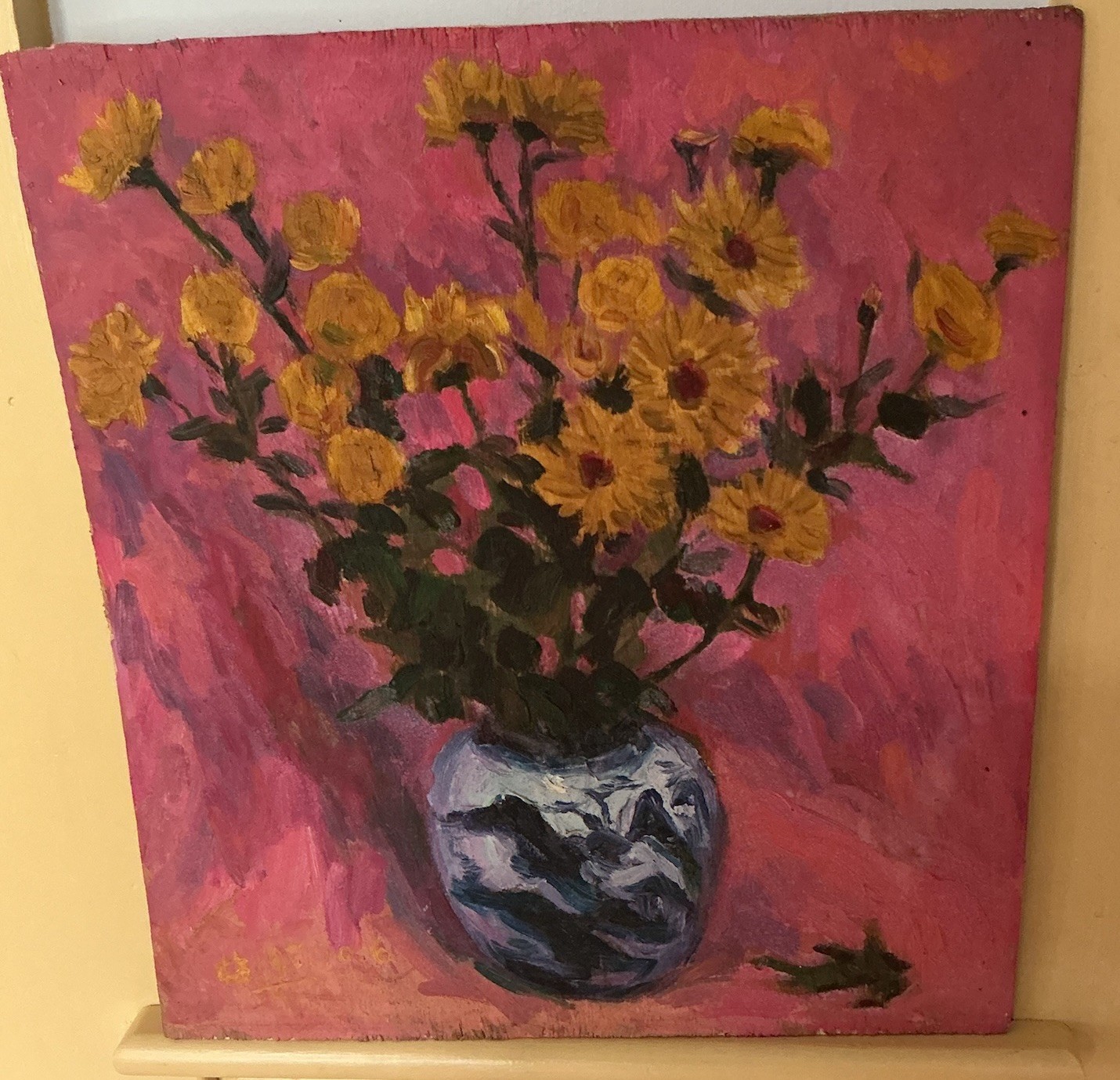 Fauvism Impasto Acrylic Painting on Wood Panel Sunflowers Still Life 14” X 12.5”