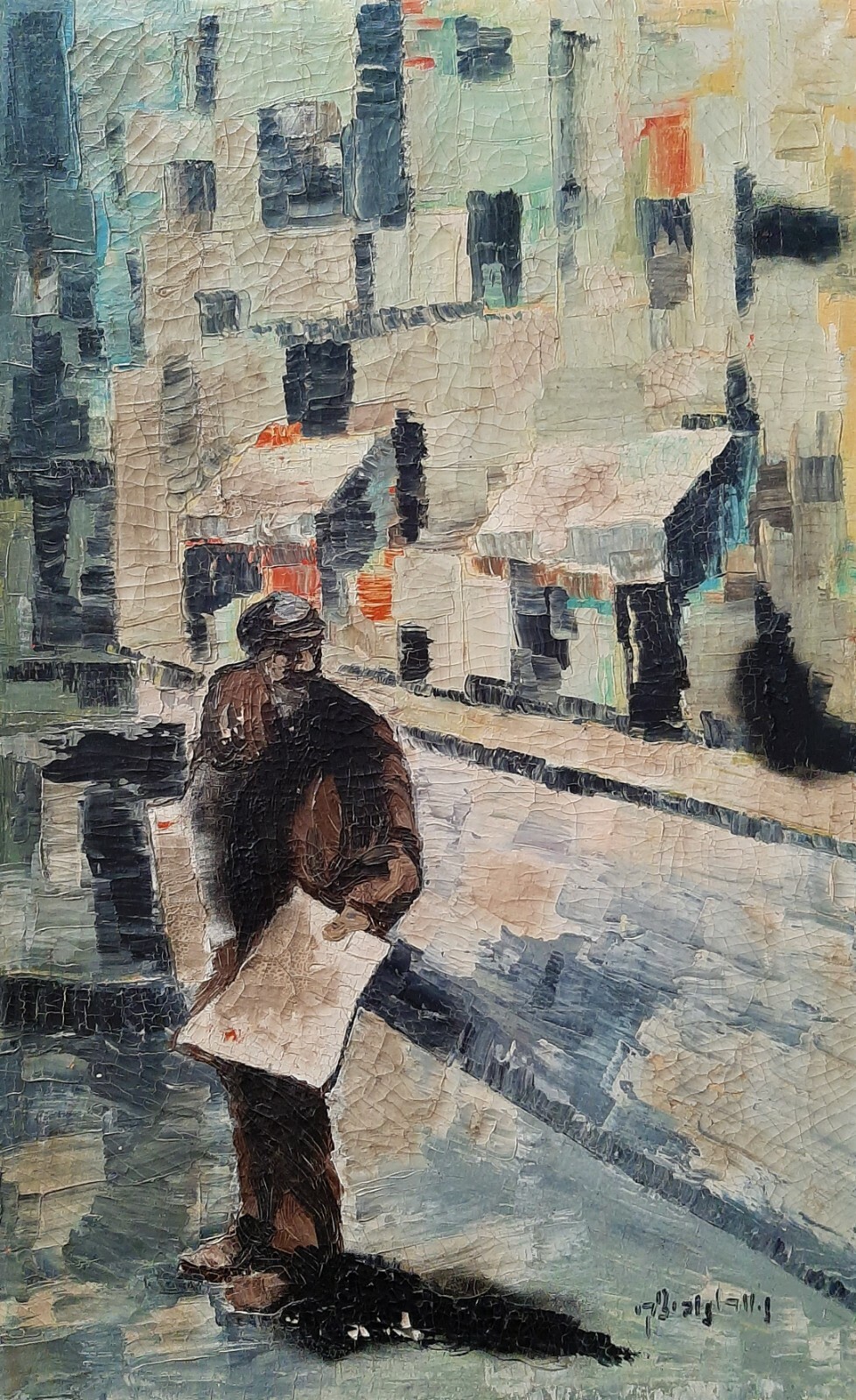 NOAH WORONOWITSKY (1909-1993), Large Oil on Canvas, The Newspaper Seller, Signed