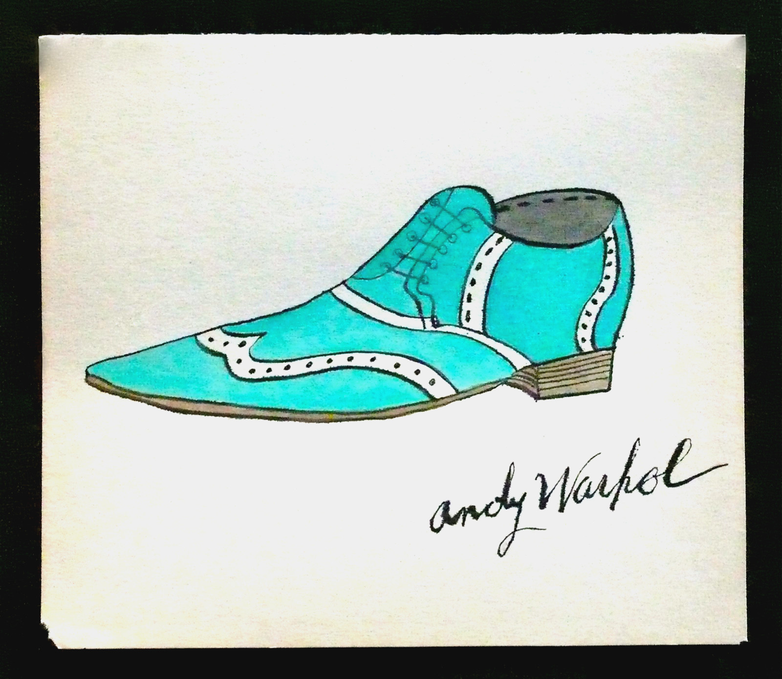 ANDY WARHOL – A 1950s SIGNED SHOE WATERCOLOR PAINTING ILLUSTRATION, POP ART, OLD