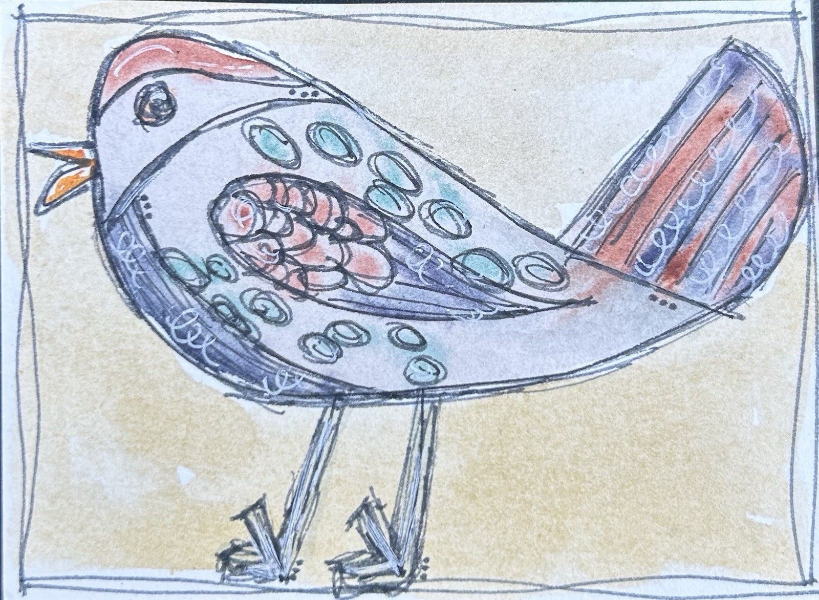 ACEO Original Bird No. 1 of 5 In Set Art Card Watercolor Mixed Media Painting