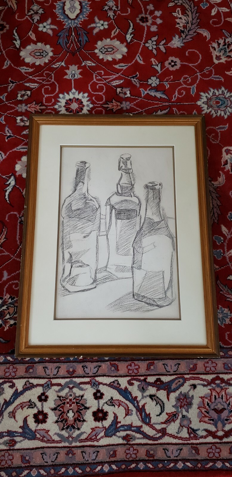 Three Bottles charcoal on paper painting