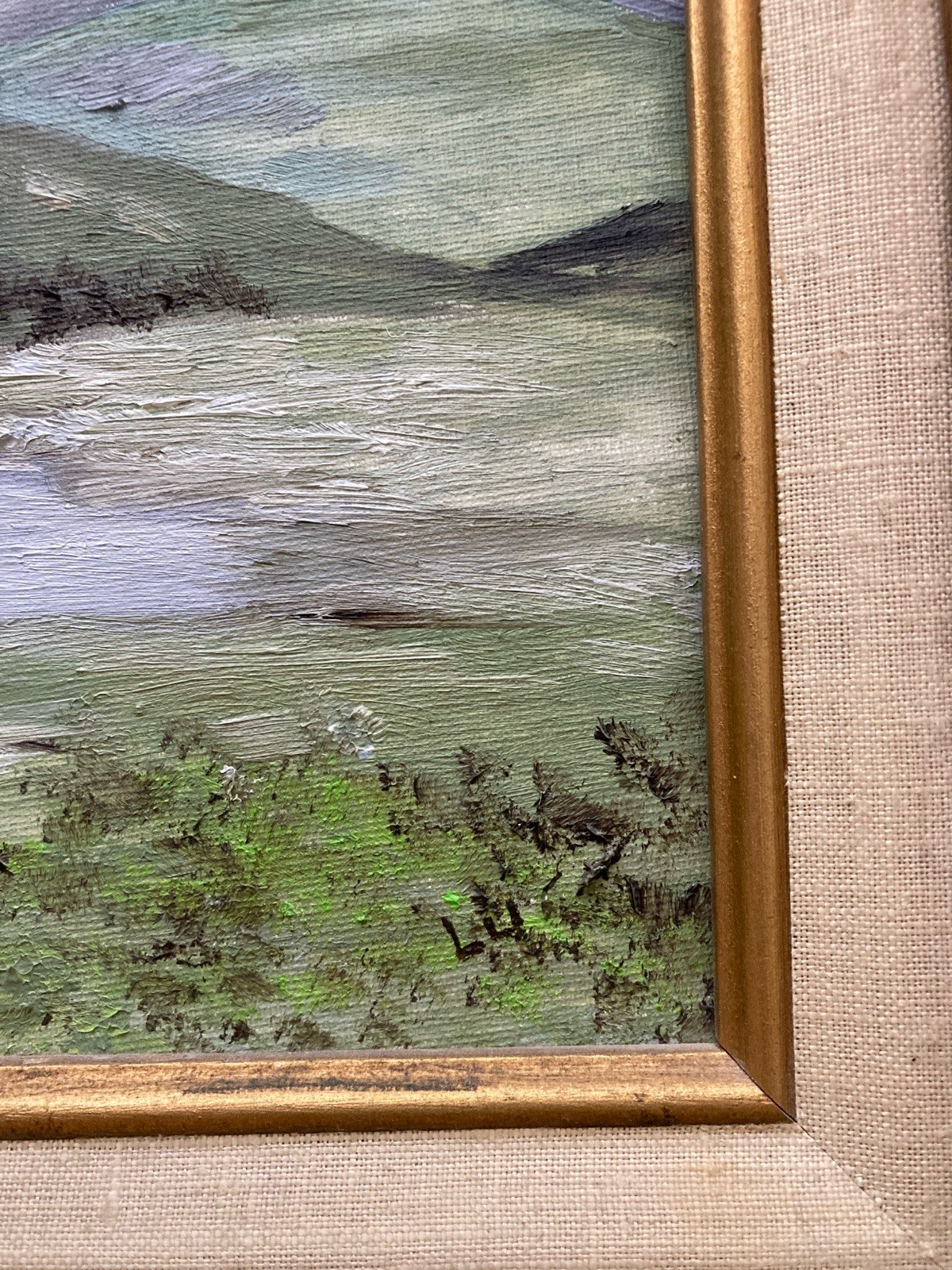 Vintage Estate Sale Find Signed Oil Painting Snow Mountains Landscape 1984 Frame