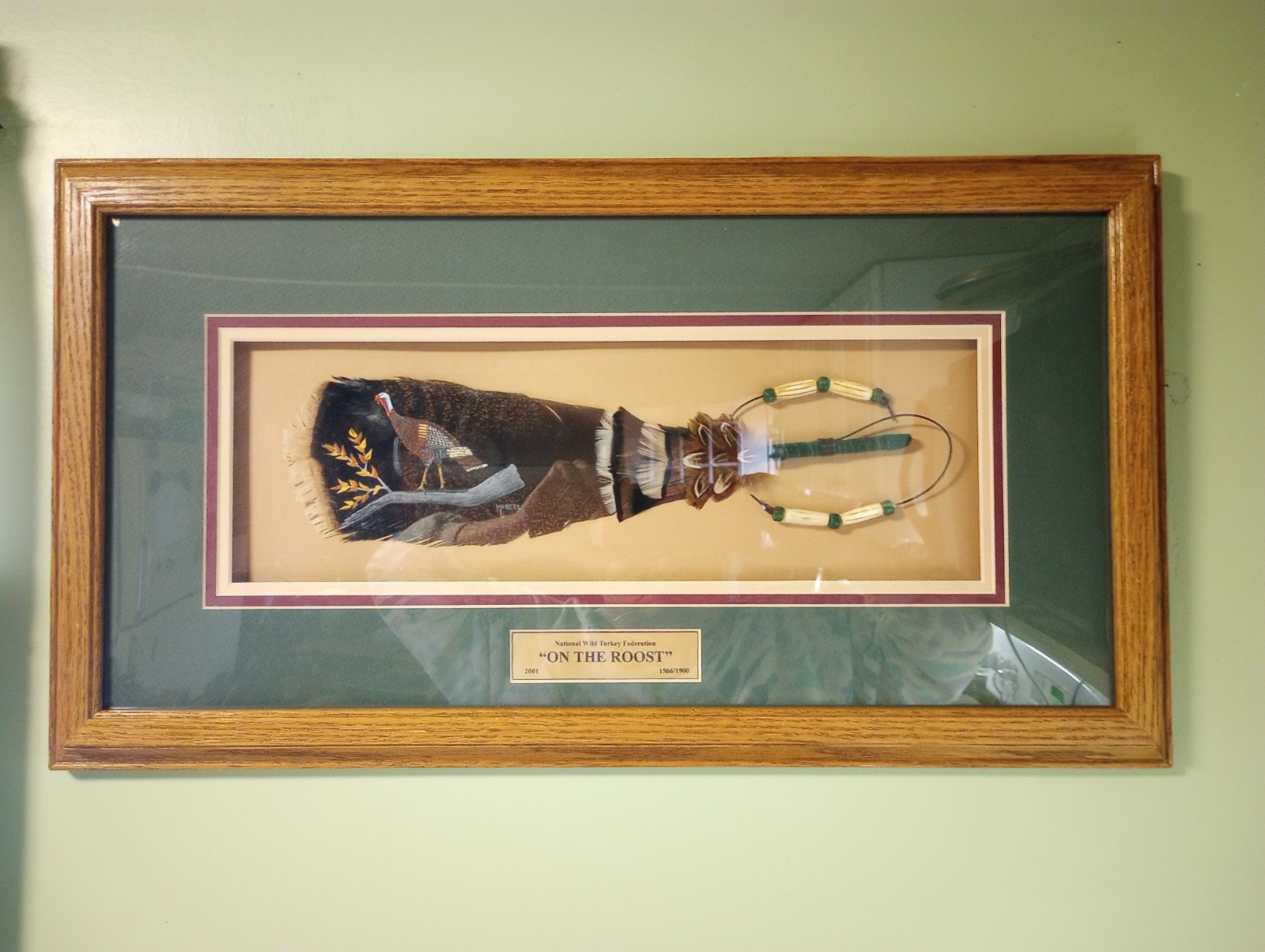 2001 “On The Roost” National Wild Turkey Federation Framed Feather Painting…