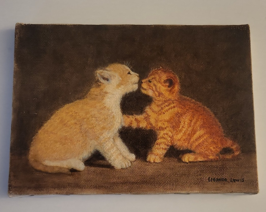 Original Framed Oil Stripe Two Orange Striped Tabby Cats Painting Wall Art 5×7″