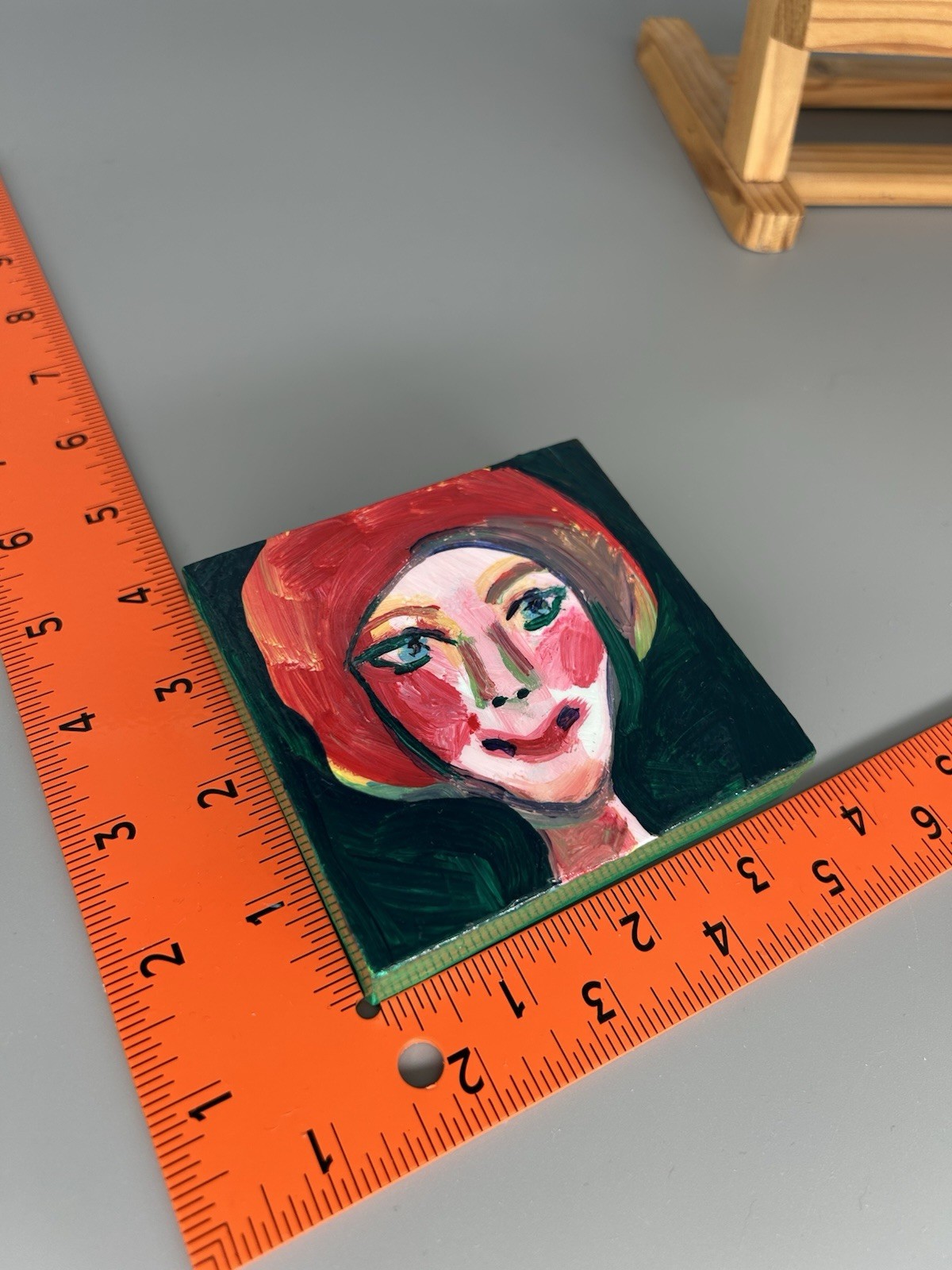Mushroom Lady, Small Original Painting 3.25”x3.5” by Miss Rina, MRAO