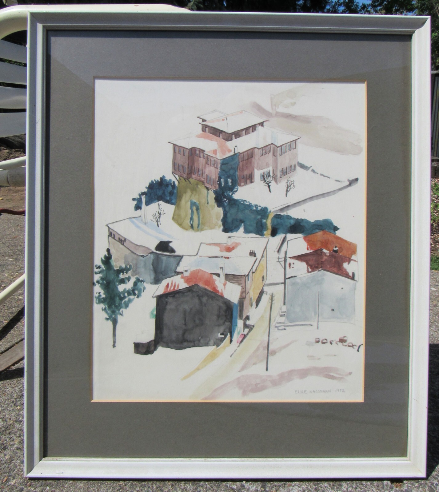 VINTAGE MID CENTURY MODERNIST SURREALISTIC WATERCOLOR PAINTING ELKE WASSMANN MCM
